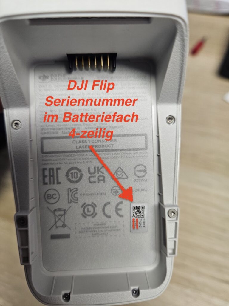 DJI Flip Seriennummer im Batteriefach