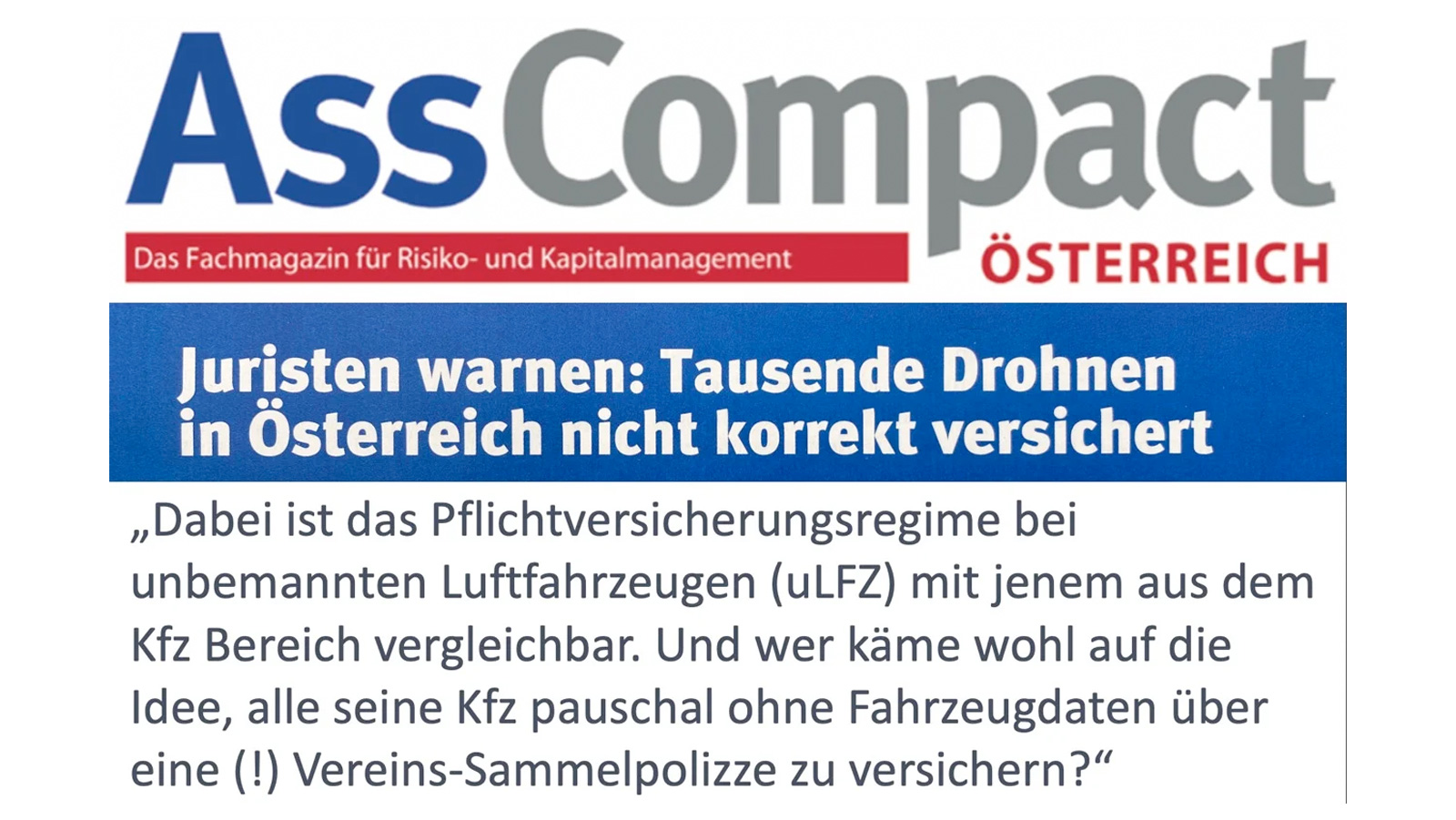asscompact_1_1600_900 AssCompact Österreich: Juristen warnen vor nicht korrekt versicherten Drohnen und problematischen Vereins-Sammelpolizzen.